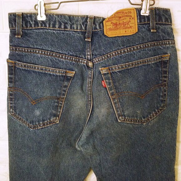 Vintage 80s Levi's USA-made 517xx Bootcut Denim Jeans Lady-34x34 Fray Hem Dark - Picture 7 of 13